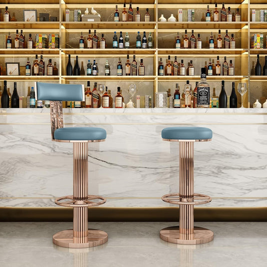 Swivel Bar Stools with Backrest, Modern Adjustable Height Counter Stool with Stainless Steel Legs and Comfortable Cushion, Rose Bar Chairs for Kitchen Island Counter (Blue)-1