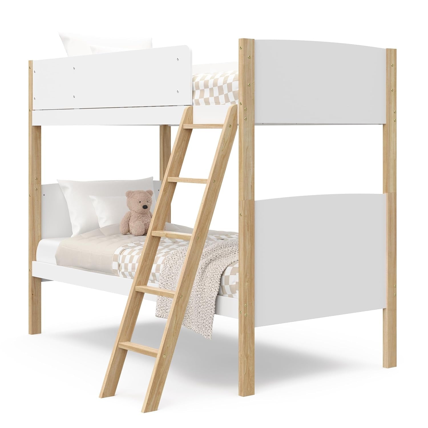 Next Delray Twin-Over-Twin Convertible Bunk Bed (White with Natural) – Modern, Stylish, 2-Tone Bunk Bed for Kids Bedroom-0