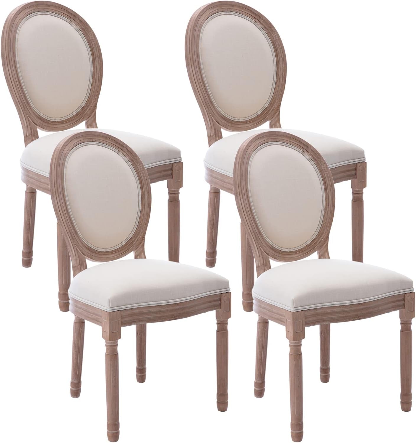 French Country Dining Chairs Set of 4, Vintage Louis Chairs with Curved Backrest and Beautifully Carved Solid Wood Frame Farmhouse Dining Chairs for Living Room, Kitchen, Restaurant-0