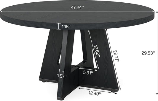 round Dining Table Wood Kitchen Table for Dining Room Living Room, 47 in Dinning Room Tables for 4 Man, Farmhouse Dinner Table with Wooden Tabletop and Cross Base, Black(Only Table)-1