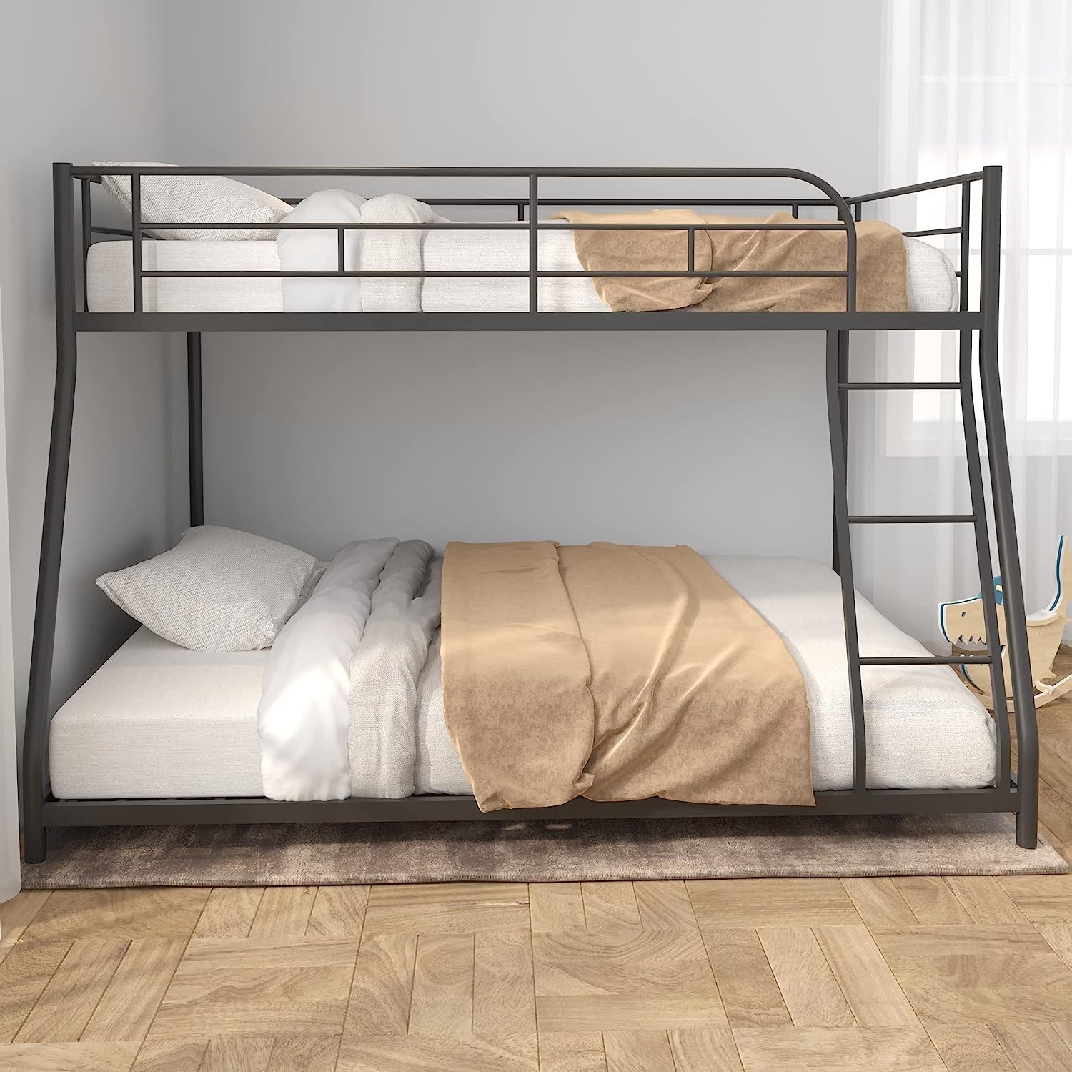 Heavy Duty Twin over Full Metal Floor Bunk Bed with Ladder-0
