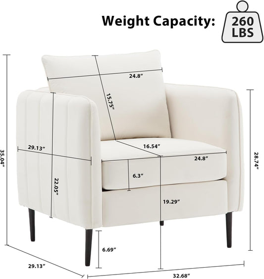 Modern Velvet Accent Chair, Single Sofa Chairs Armchair with Square Arm, Upholstered Accent Chairs for Living Room, Bedroom, Apartment (Beige Chair)-1