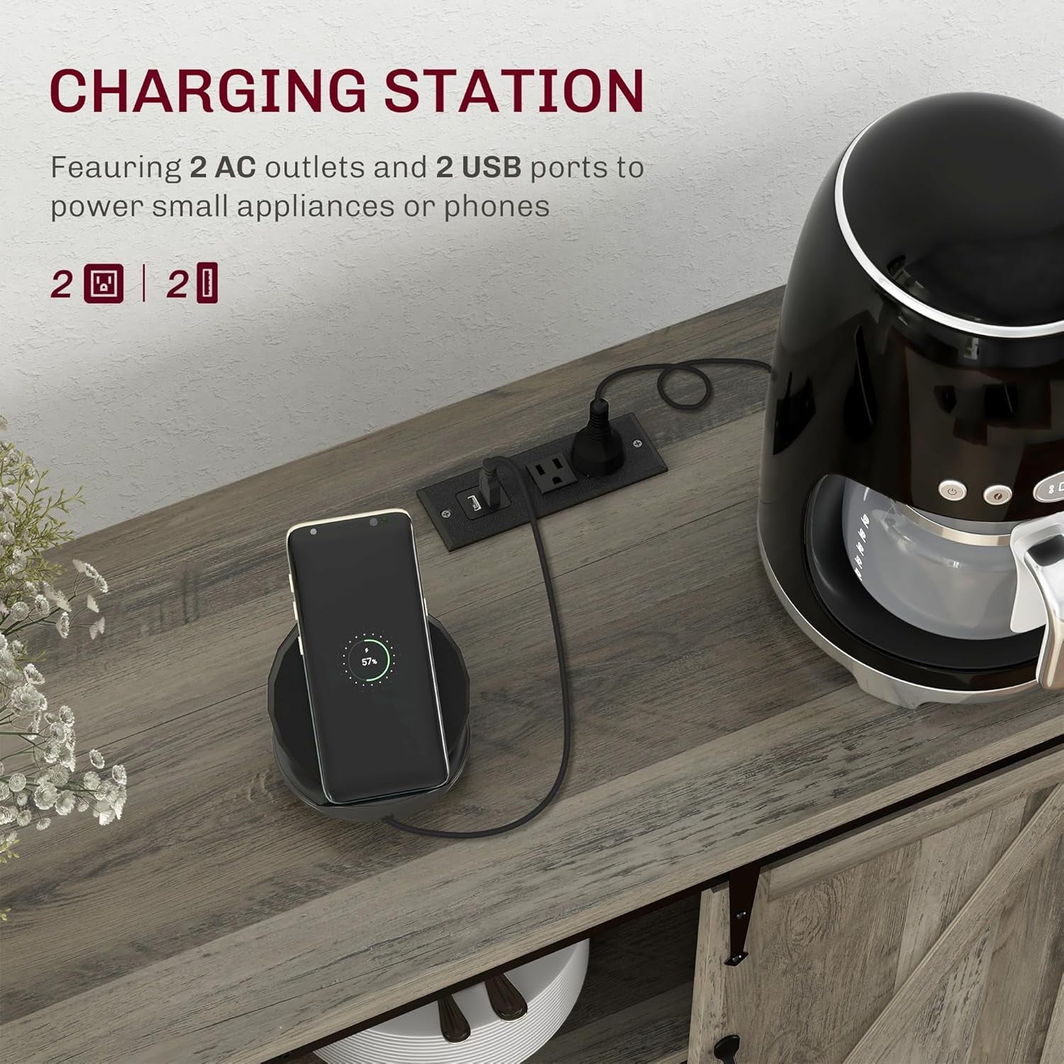 TV Stand Cabinet for Tvs up to 65 Inch, Entertainment Center with Charging Station, 59" Farmhouse Media TV Console Table with Sliding Barn Doors, Adjustable Shelves, Gray-2