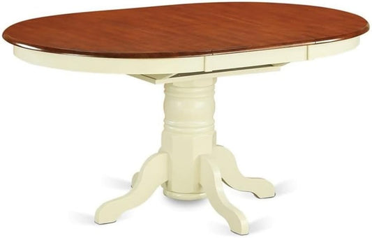 AVT-WHI-TP Avon Dining Table - an Oval Wooden Table Top with Butterfly Leaf & Pedestal Base, 42X60 Inch, Buttermilk & Cherry-0