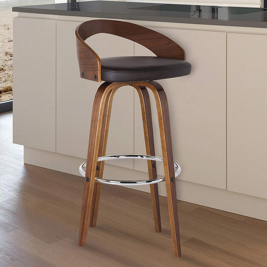 Sonia Barstool with Polyurethane Upholstery, 26″H, Walnut/Brown-1