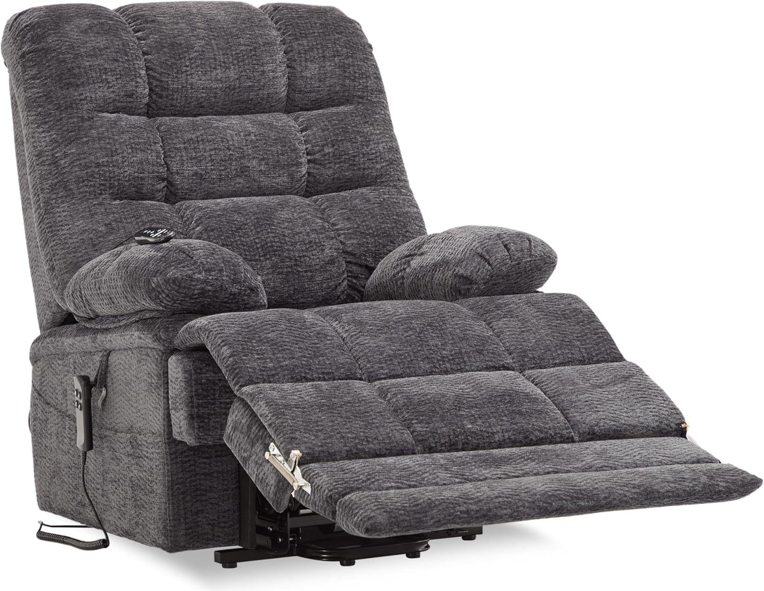 Big Tall Man Power Lay Flat Lift Recliner Extra Large Oversized Wide Heat Massage Dual Motor Recliners up to 400 LBS Electric Chairs,9205L Extended Footrest(Chenille Grey)-0