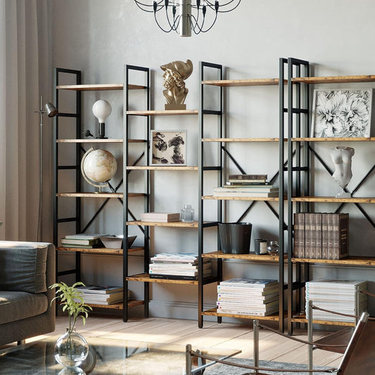 Bookcases and Bookshelves Triple Wide 5 Tiers Industrial Bookshelf, Large Etagere Bookshelf Open Display Shelves with Metal Frame for Living Room Bedroom Home Office-1