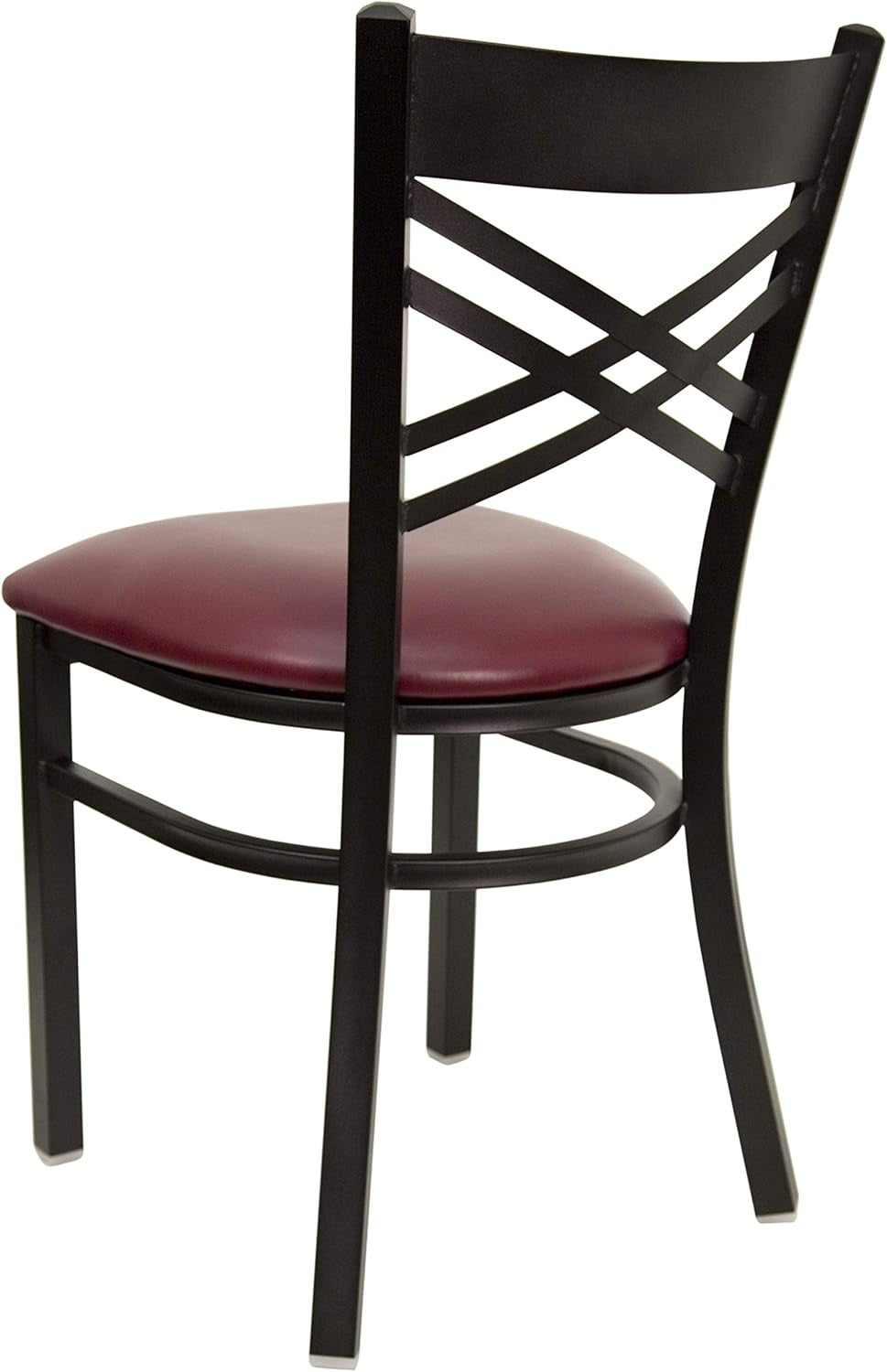 2 Pack HERCULES Series Black ''X'' Back Metal Restaurant Chair - Burgundy Vinyl Seat-3