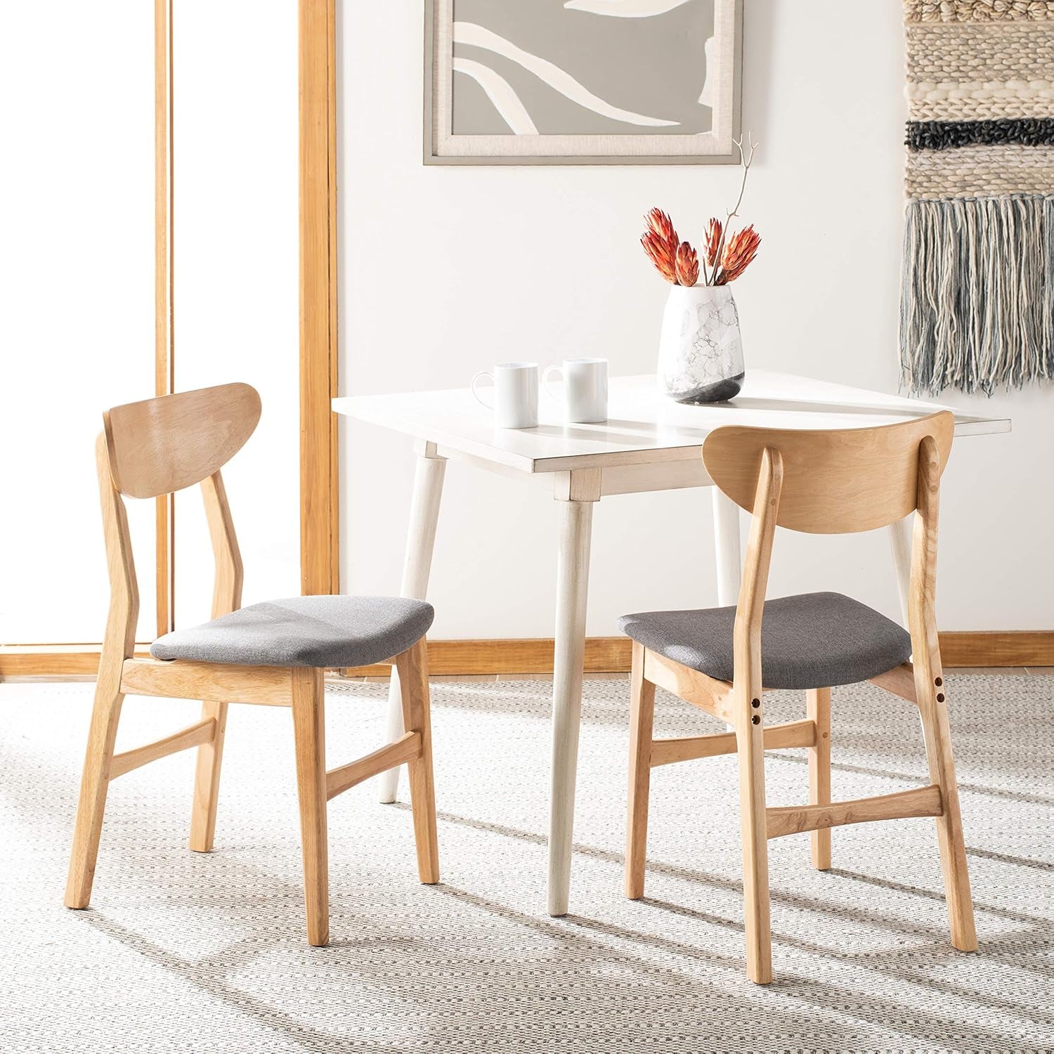 Home Lucca Retro Natural and Grey Cushion Dining Chair, Set of 2-3