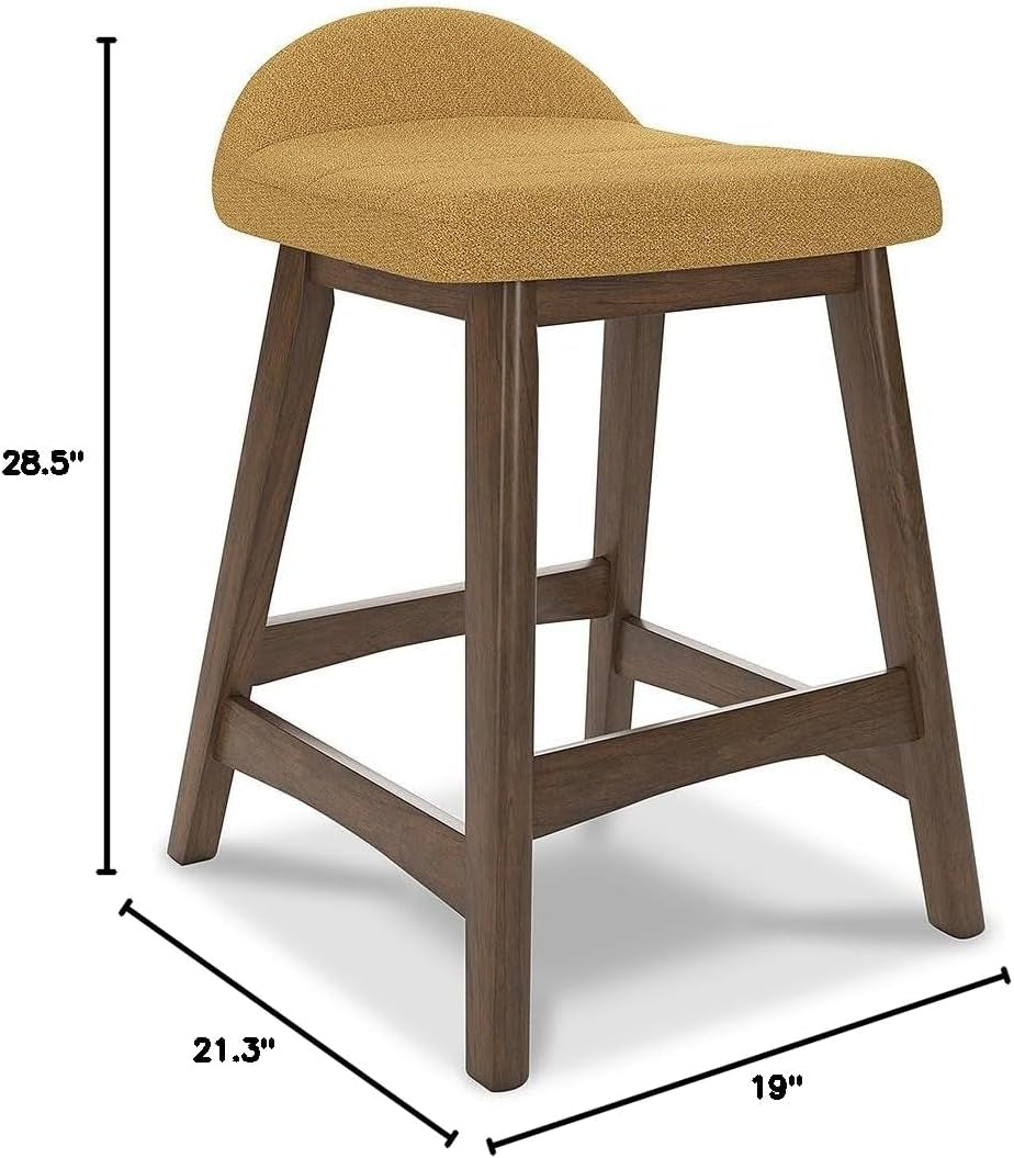 Lyncott Contemporary 28.5" Counter Height Upholstered Bar Stool with Foam Cushion, 2 Count, Mustard & Brown-1