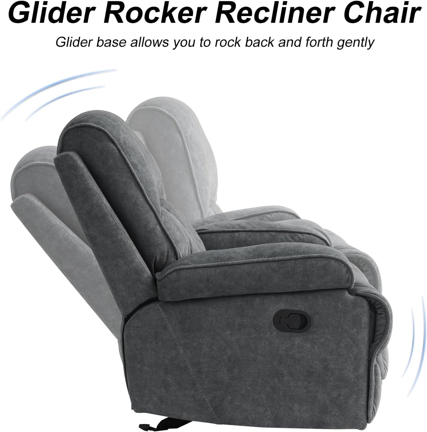 Rocker Recliner Chair for Adults, Manual Glider Chair for Nursery, Reclining Single Sofa Chair for Living Room, Upholstered Fabric Armchair, High Back, Deep Seat, Dark Grey-2