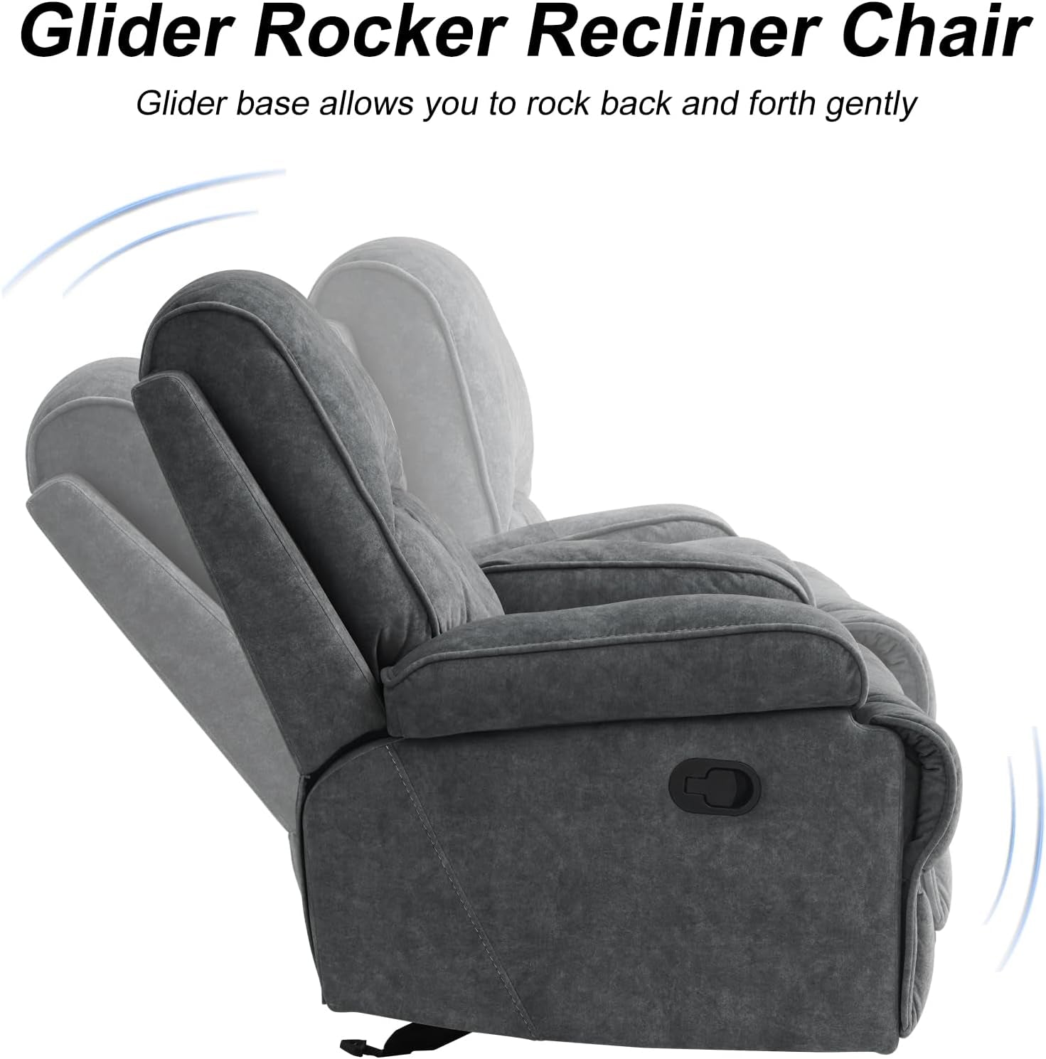 Rocker Recliner Chair for Adults, Manual Glider Chair for Nursery, Reclining Single Sofa Chair for Living Room, Upholstered Fabric Armchair, High Back, Deep Seat, Dark Grey-2