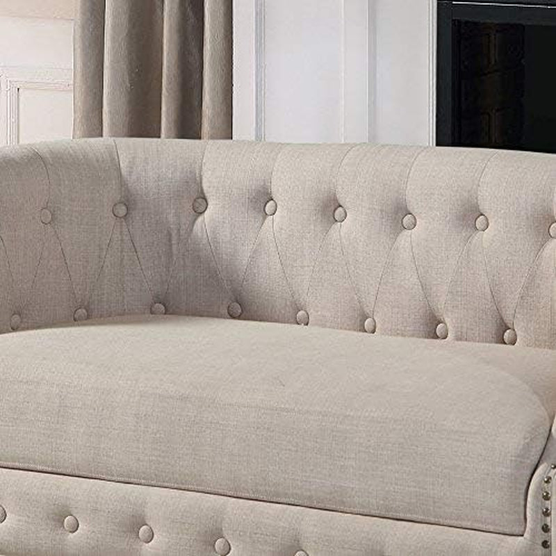 Beige Chesterfield Loveseat Classic, Elegant Design-4