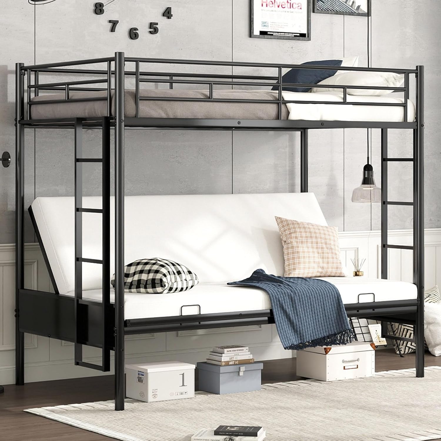 Twin over Futon Bunk Bed, Futon Bunk Bed, Loft Bed with Futon, Twin over Futon Bunk Bed, No Box Spring Needed, Black-0