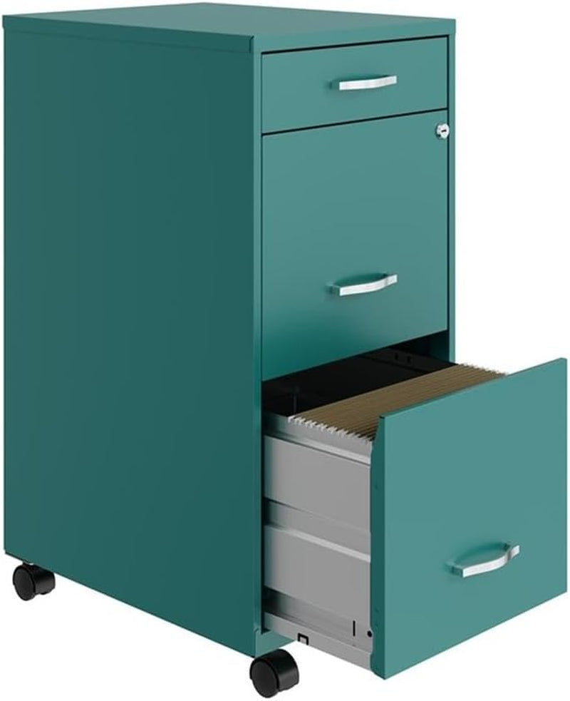 3 Drawers 29.52" Vertical Turquoise Metal Filing Cabinet Lockable Pre-Assembled Movable Letter Size for Home, Office-3