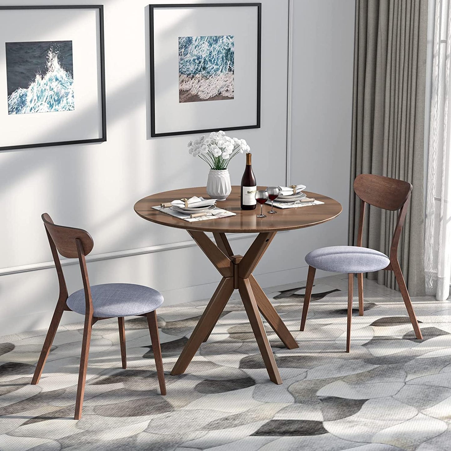 3-Piece Wooden Farmhouse round Table Set with 2 Chairs-1