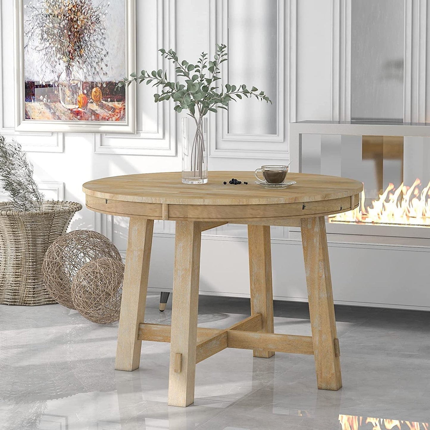 Merax Farmhouse Extendable round Wood Dining Table-0