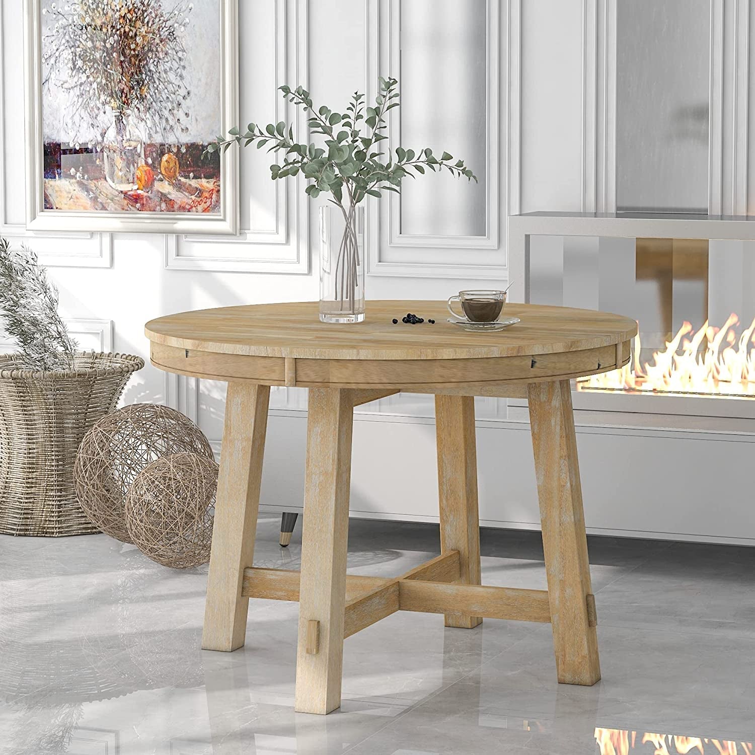 Merax Farmhouse Extendable round Wood Dining Table-0