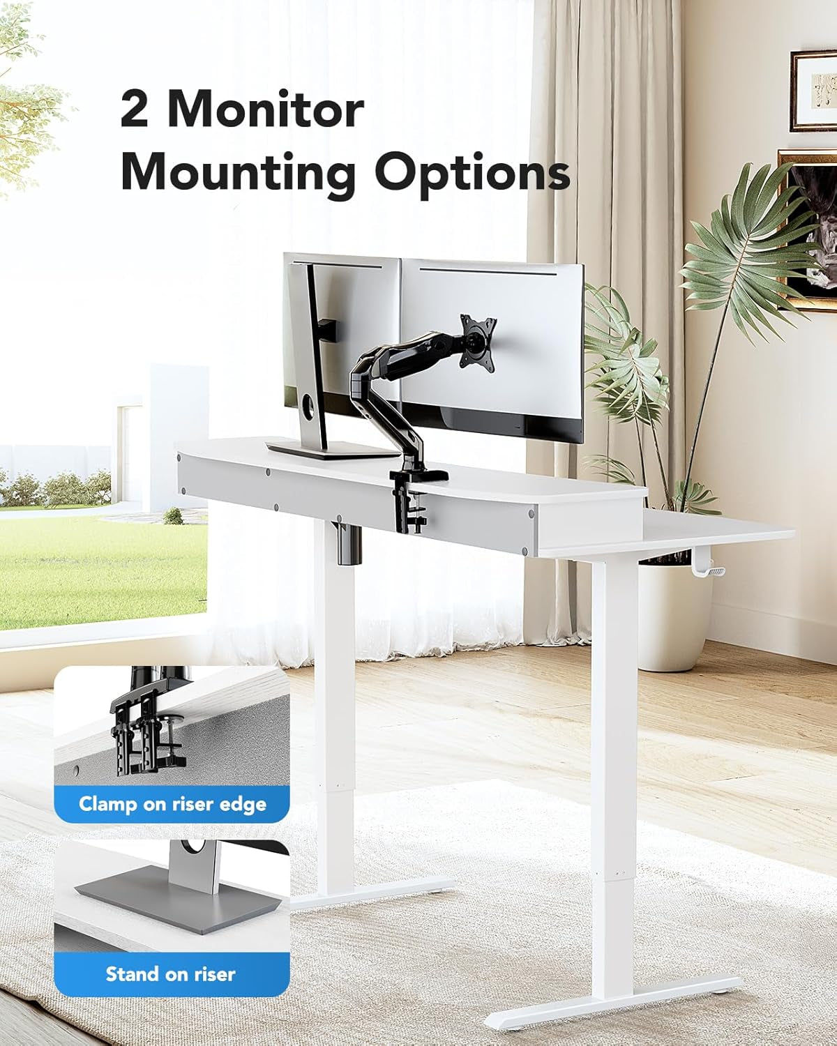 48″ X 24″ Electric Standing Desk with 2 Drawers, C-Clamp Mount Compatible, Height Adjustable Computer Desk, Home Office Stand up Desk with 4 Preset Heights & 2 Hooks, White-3