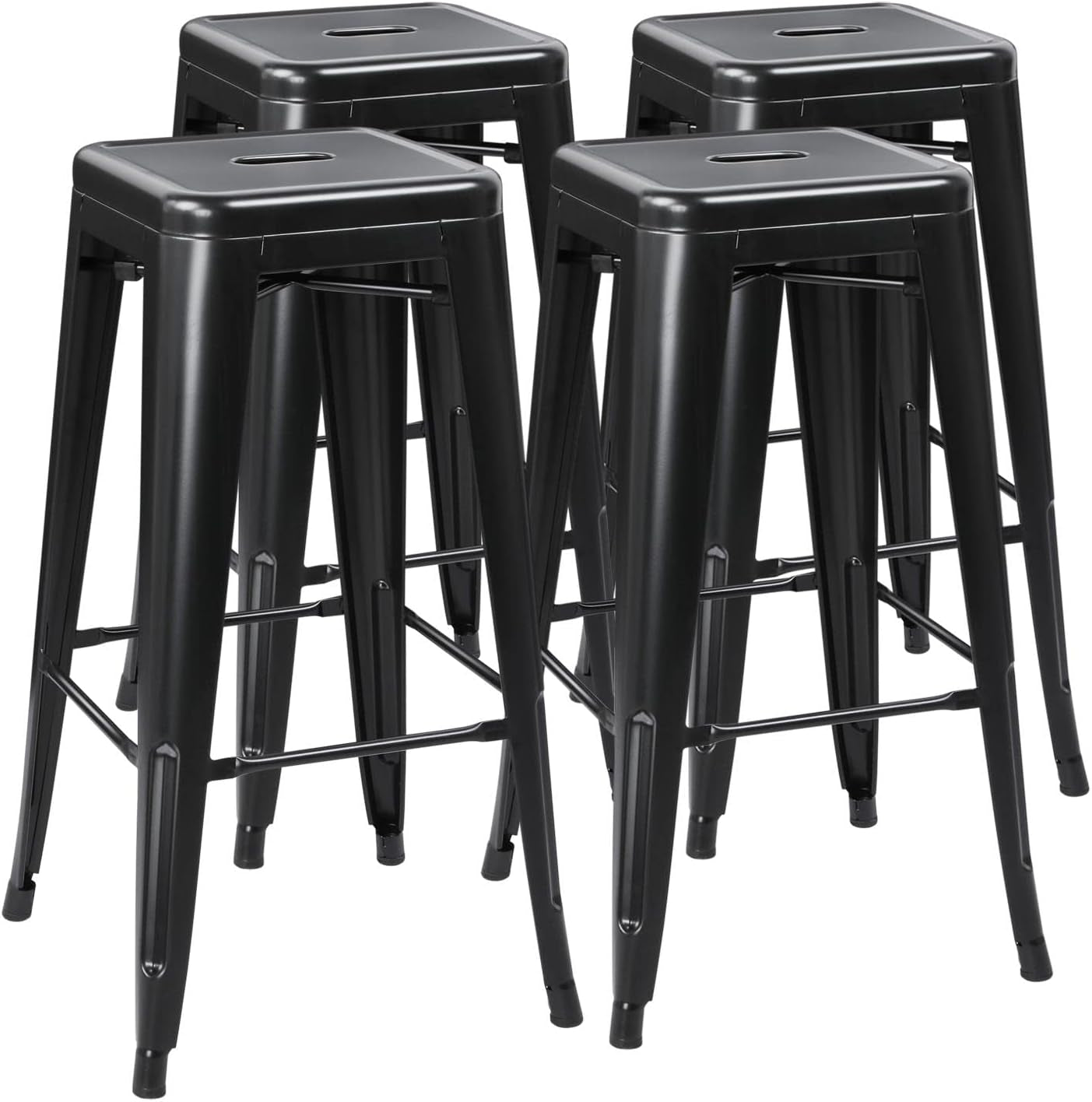 30 Inches Metal Bar Stools High Backless Stools Bar Height Stools Patio Furniture Indoor/Outdoor Stackable Kitchen Stools Dining Chair Set of 4-0