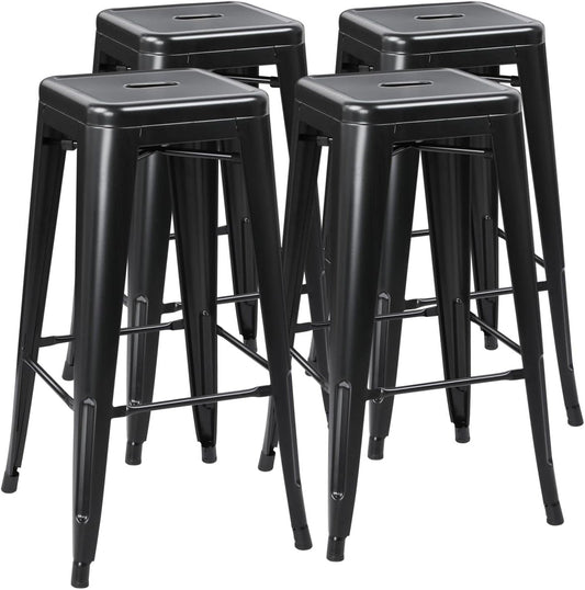 30 Inches Metal Bar Stools High Backless Stools Bar Height Stools Patio Furniture Indoor/Outdoor Stackable Kitchen Stools Dining Chair Set of 4-0
