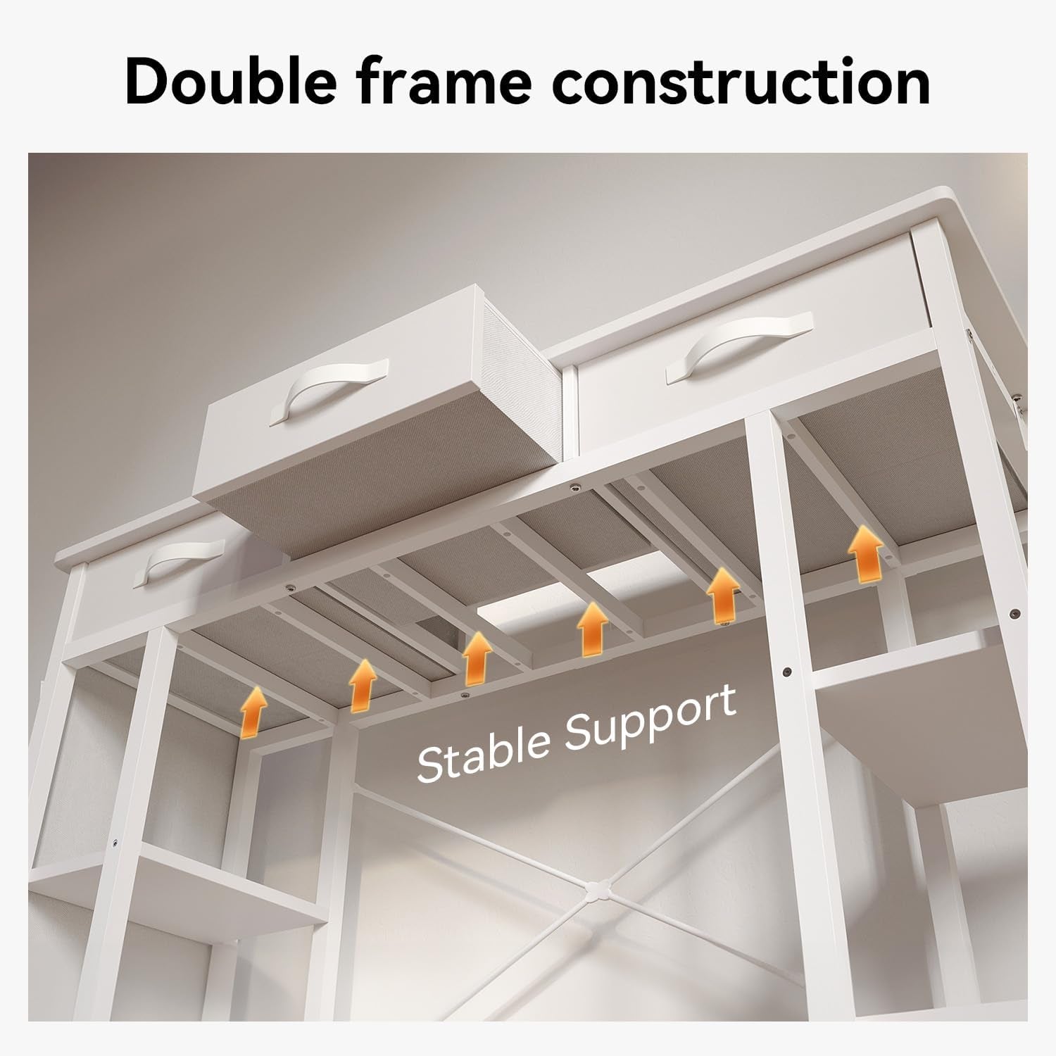 White Vanity Desk, Computer and Study Desk with Fabric Drawers & Side Storage Bag, No Mirror. Makeup Vanity Table, Home Office Desk, Modern Writing Desk, 48"X16".-4