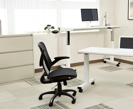 Riley Ventilated Manager'S Office Desk Chair with Breathable Mesh Seat and Back, Black Base with Grey-1