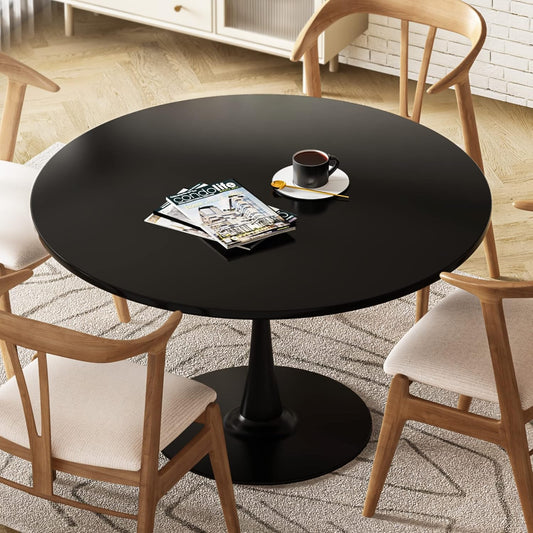 DKLGG Black round Dining Table, 42.1" Tulip Table Kitchen Dining Table 4-6 People with MDF Table Top & Pedestal Base, Mid-Century End Table Leisure Coffee Table Office Living Room Table-0