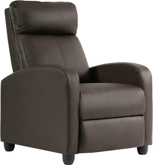 Recliner Chair Single Reclining Sofa Leather Chair Home Theater Seating Living Room Lounge Chaise with Padded Seat Backrest (Brown)-0