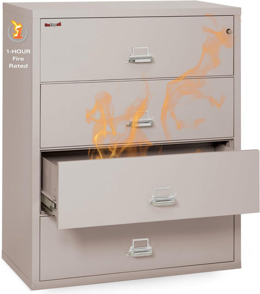 Lateral 4 Drawer Legal and Letter Fire Safe File Cabinet with Key Lock, 1 Hour Fire Rated, UL Rated & Water Resistant Home Safe, Filing Cabinet, Made in the USA, Platinum-0