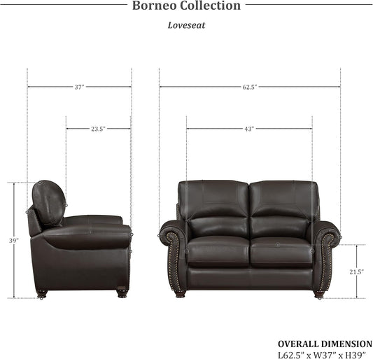 Leather Sofa Set, Top Grain Leather Living Room Furniture Sets, Include Sofa Couch and Loveseat, 2-Piece Set, Dark Brown-1