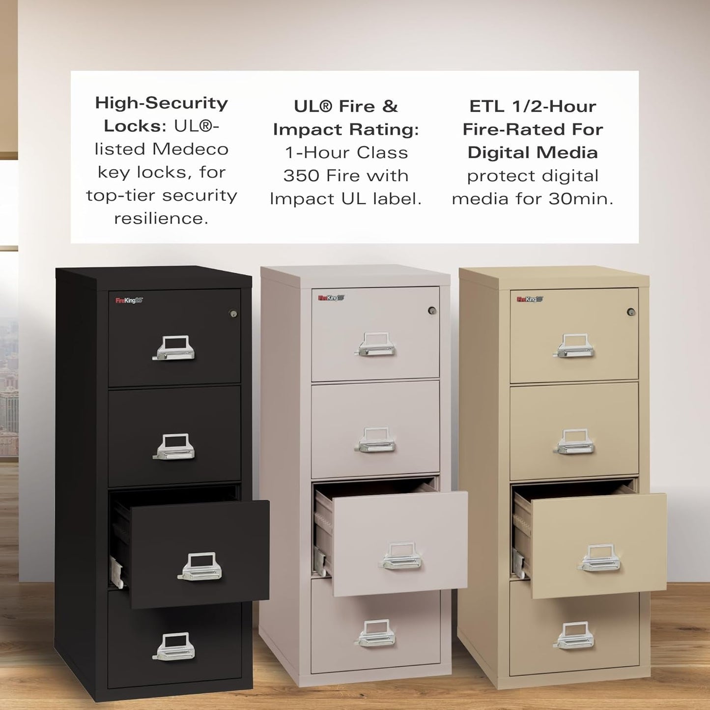 Vertical 4 Drawer Letter Fire Safe File Cabinet with Key Lock, 1 Hour Fire Rated, UL Rated & Water Resistant Home Safe, Made in the USA, Parchment-3