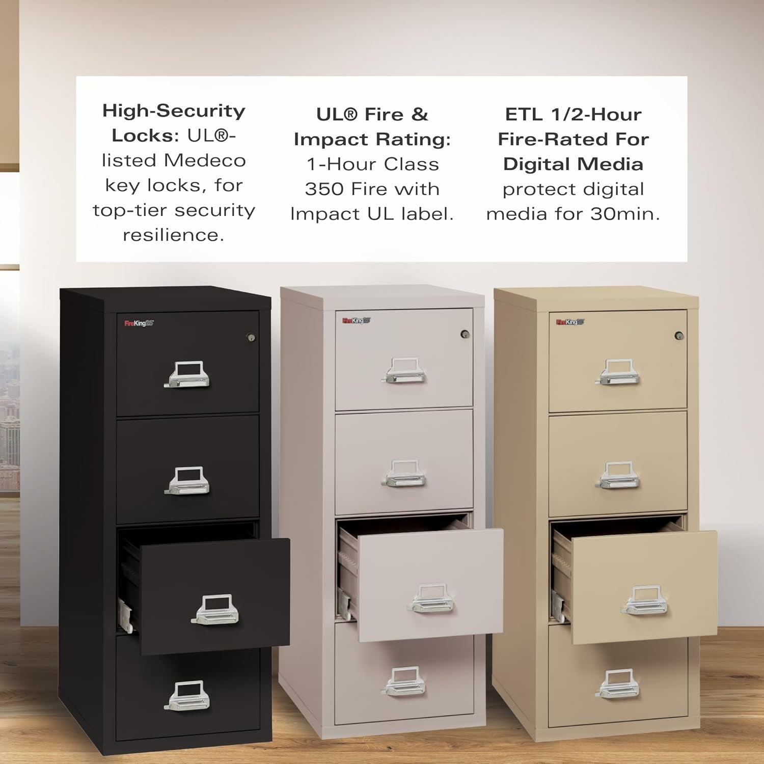 Vertical 4 Drawer Letter Fire Safe File Cabinet with Key Lock, 1 Hour Fire Rated, UL Rated & Water Resistant Home Safe, Made in the USA, Parchment-3