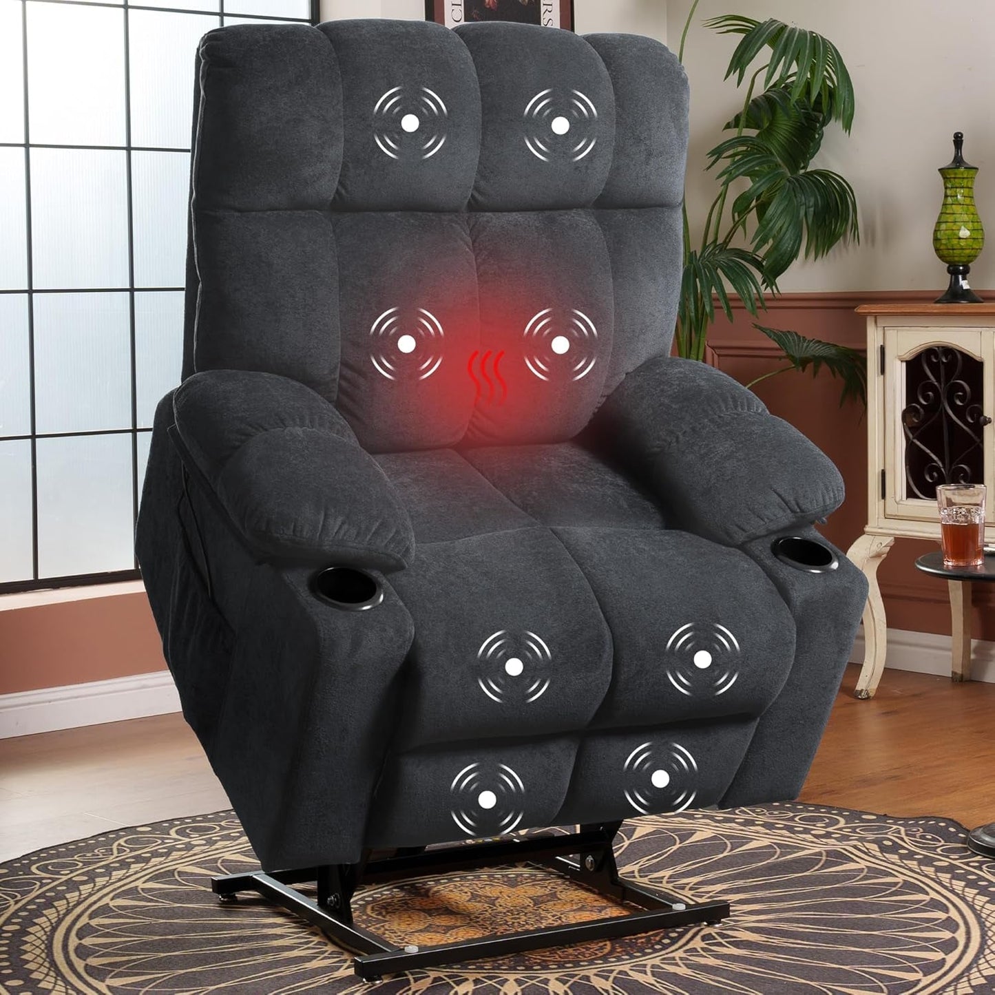 XL5 Dual OKIN Motor Power Lift Recliner Chair for Elderly, Electric Lay Flat Recliner W/Massage, Lumbar Heat, USB Port, Side Pockets, Recliner Sofa for Living Room Bedroom, Grey-0