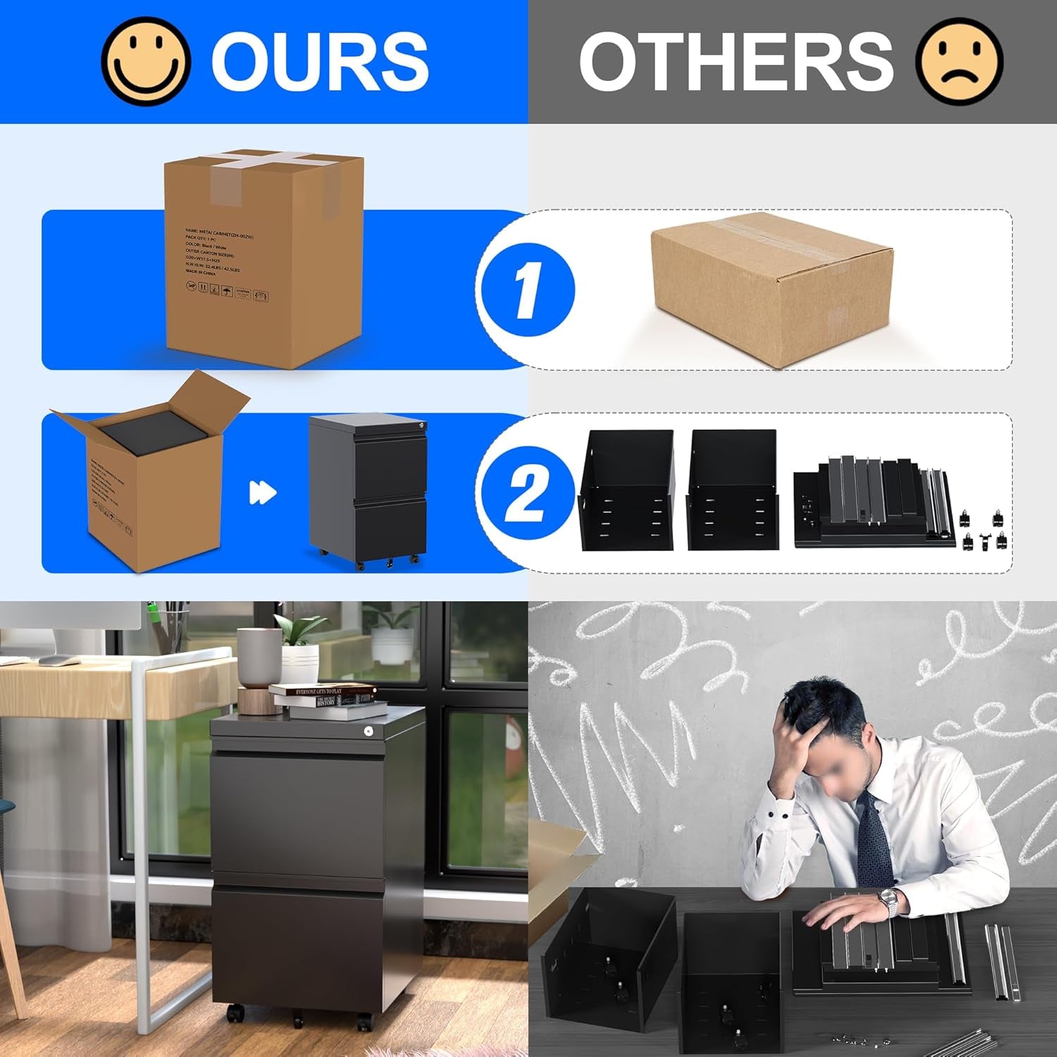 2 Drawer Vertical File Cabinet with Lock, Mobile Metal Filing Cabinet for Legal/Letter Size, Office Storage File Cabinet under Desk, Fully Assembled except Wheels, Black-4