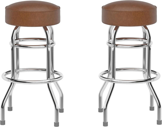 Bruno 2 Pack Double Ring Chrome Barstool with Weathered Brown Seat-0