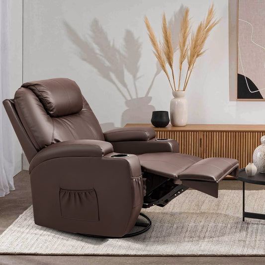 PU Leather Recliner Chair with Massage and Heat (Brown)-0