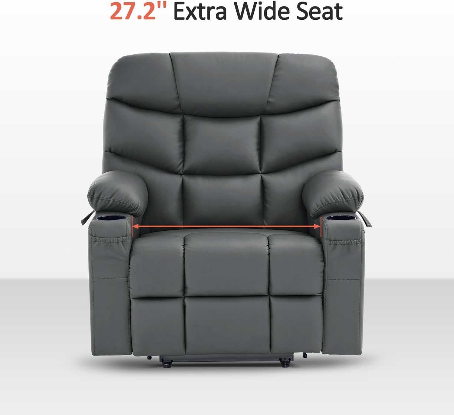 Power Lift Recliner Chair with Extended Footrest for Big Elderly People, Faux Leather R7289 (Dark Grey, Medium-Wide)-4