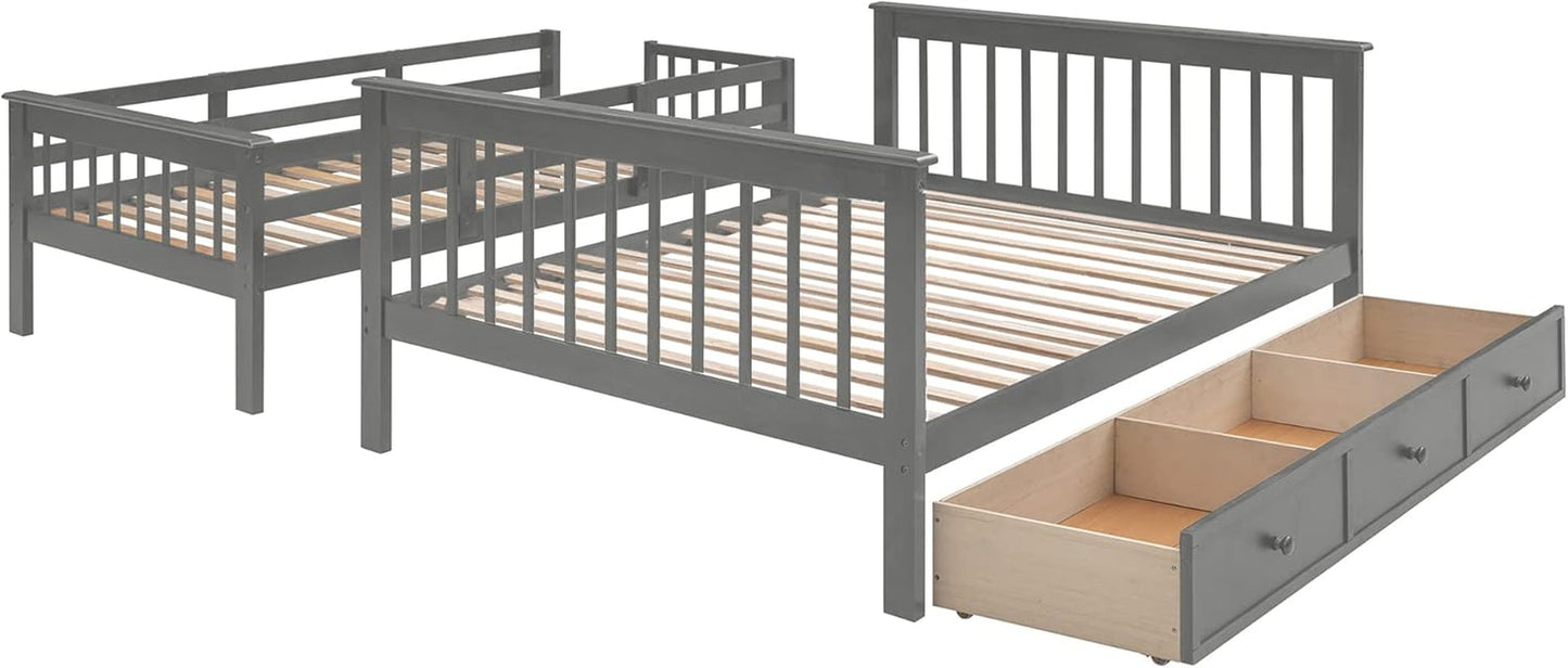 Twin over Full Bunk Bed with Stairs, Solid Wood Stairway Bunk Bed with Storage Drawers for Kids Teens Adults, Bedroom, Dorm - Gray-3