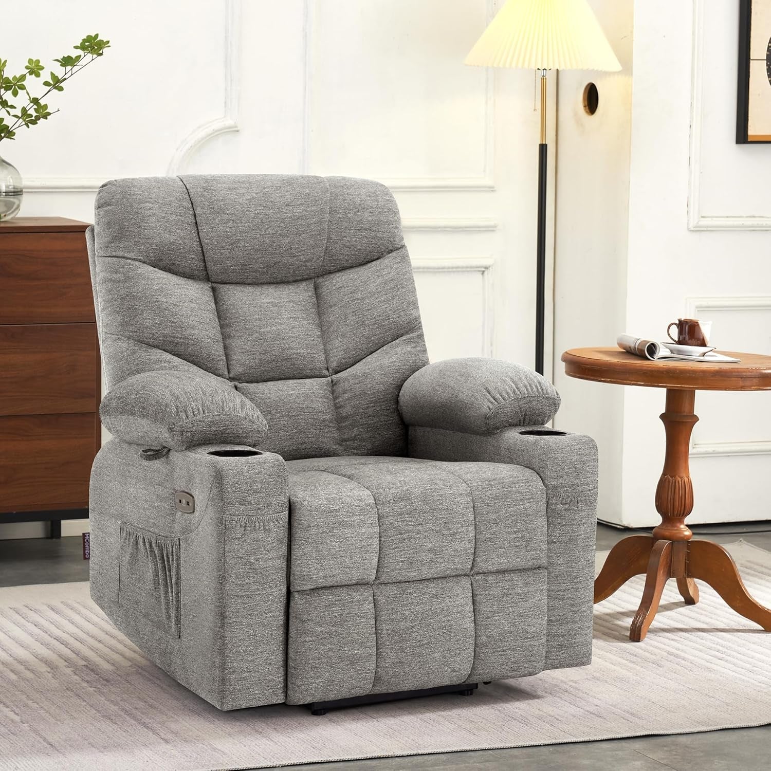 Power Lift Recliner Chair with Extended Footrest for Elderly People, Fabric 7287 (Light Grey, Medium-Regular)-1