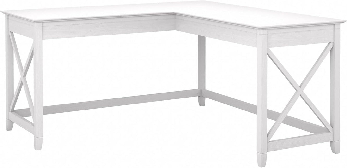 Bush Furniture Key West 60W Modern Farmhouse L Shaped Desk in Pure White Oak | 60-Inch Corner Table Workstation for Home Office-0