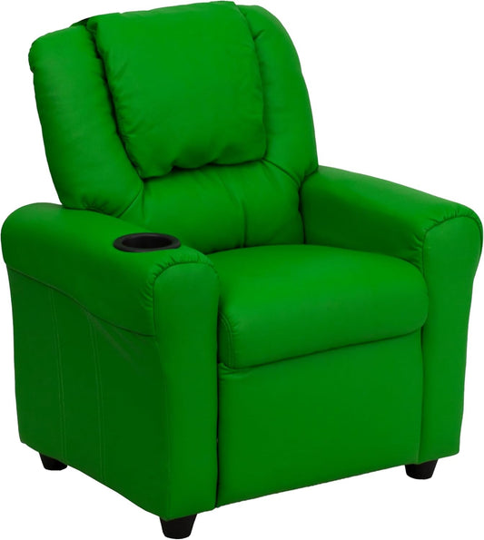 Vana Vinyl Kids Recliner with Cup Holder, Headrest, and Safety Recline, Contemporary Reclining Chair for Kids, Supports up to 90 Lbs., Green-0