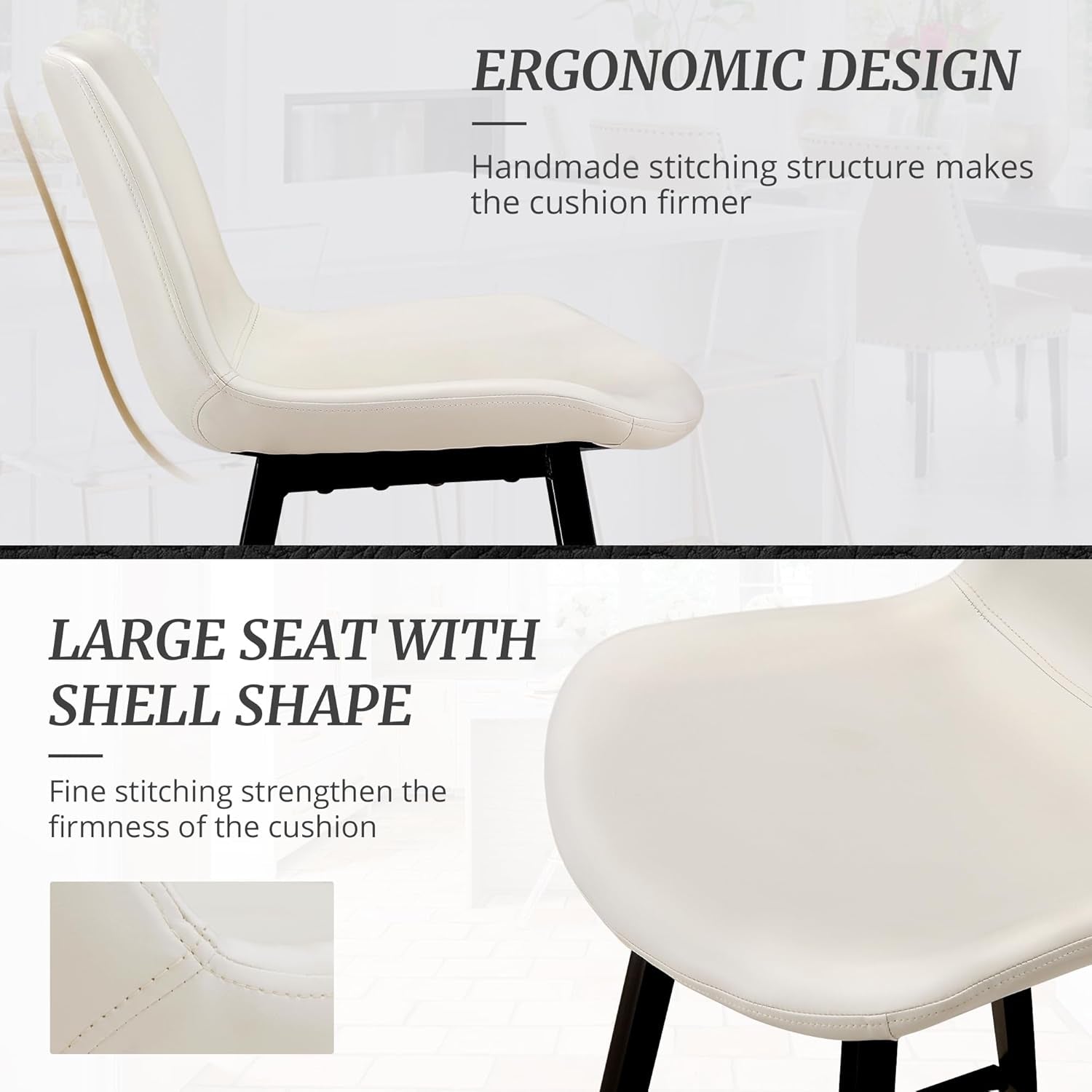 24 Inch Counter Stool, Modern Bucket Barstool Set of 3, Barstools with Back and Footrest, Faux Leather Bar Stools for Kitchen Island Restaurants, Antique White-3