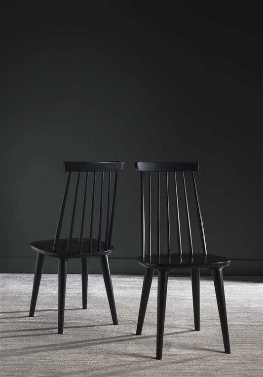 American Homes Collection Burris Country Farmhouse Wood Black Spindle Side Chair (Set of 2)-1