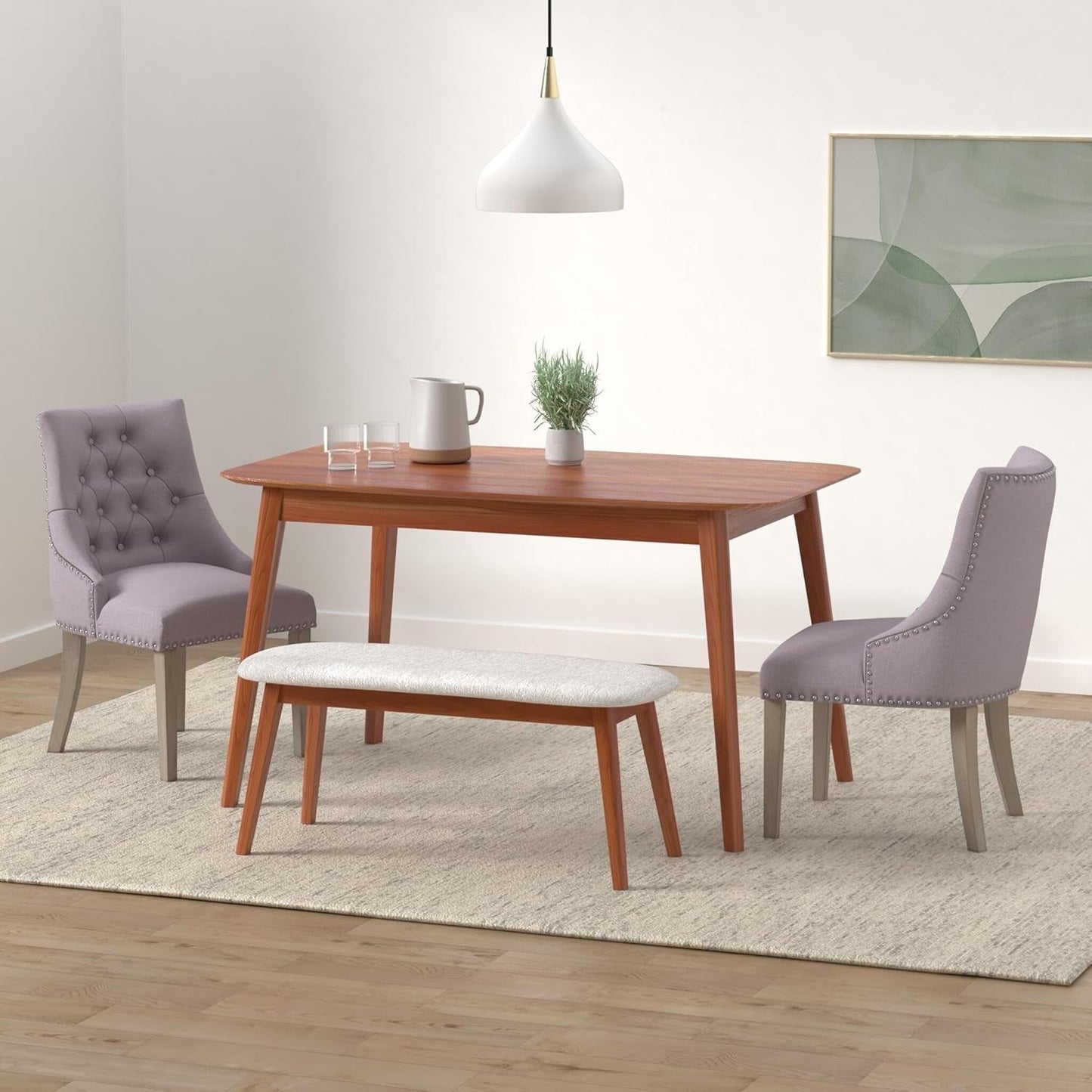 Dining Chair Gray Fabric Leisure Padded Ring Chair, Nailed Trim, Set of 2-1