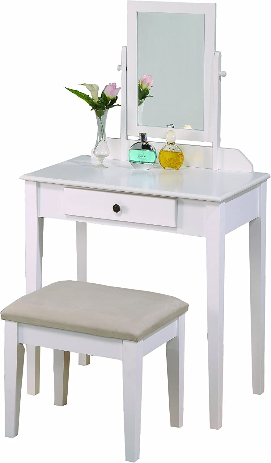 White Vanity Table and Stool Set-0