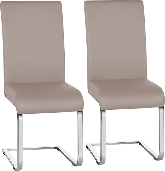 Dining Chairs High Back Leather Side Chairs Dining Living Room Chairs Upholstered Armless Chair with Metal Legs Home Kitchen Furniture Modern, 1 Package of 2Pcs, Light Brown-0