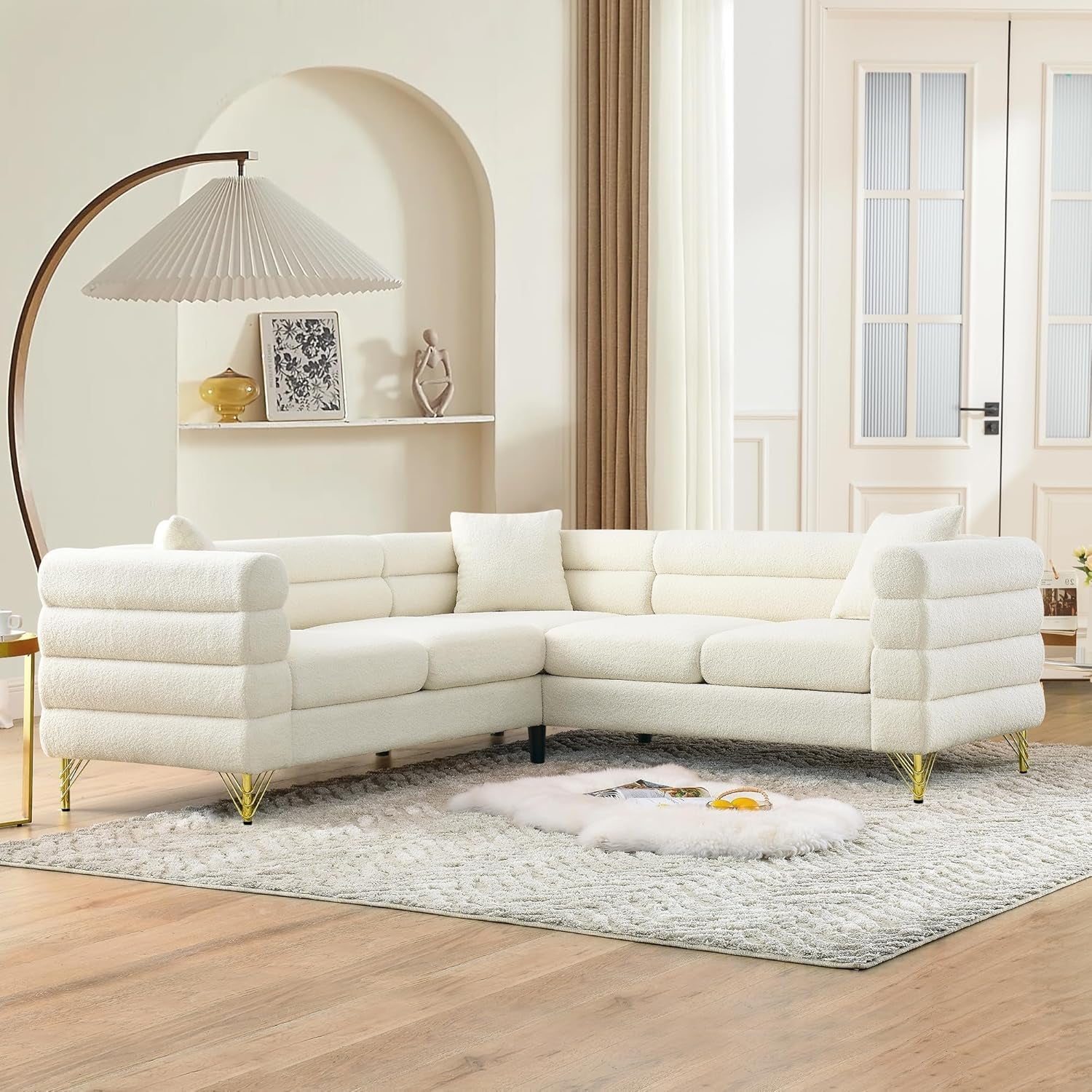 Oversized White Corner Sofa 5 Seater Teddy Couch-3