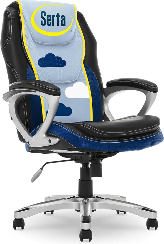Executive Office Padded Arms, Adjustable Ergonomic Gaming Desk Chair with Lumbar Support, Faux Leather and Mesh, Black/Blue-0