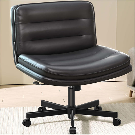 Criss Cross Chair with Wheels, Armless Wide Cross Legged Office Chair Mid Back, Modern Home Office Desk Chair Swivel Adjustable Vanity Computer Chair, Black-0